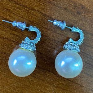 Faux pearl drop style earrings with cubic zirconia detail